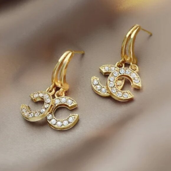 Crystal Double-C Drop Earrings | 14K Gold Filled over Sterling Silver - Picture 1 of 4